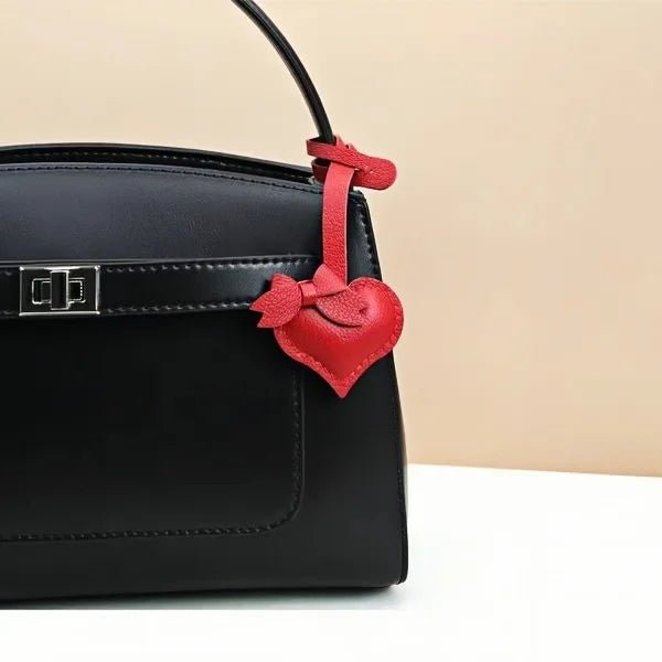 Heart - Shaped Bow Tie Leather Bag Charm | Minimalist Design | Handcrafted | Versatile and Elegant Gift - Tomlynam