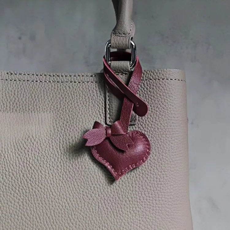Heart - Shaped Bow Tie Leather Bag Charm | Minimalist Design | Handcrafted | Versatile and Elegant Gift - Tomlynam