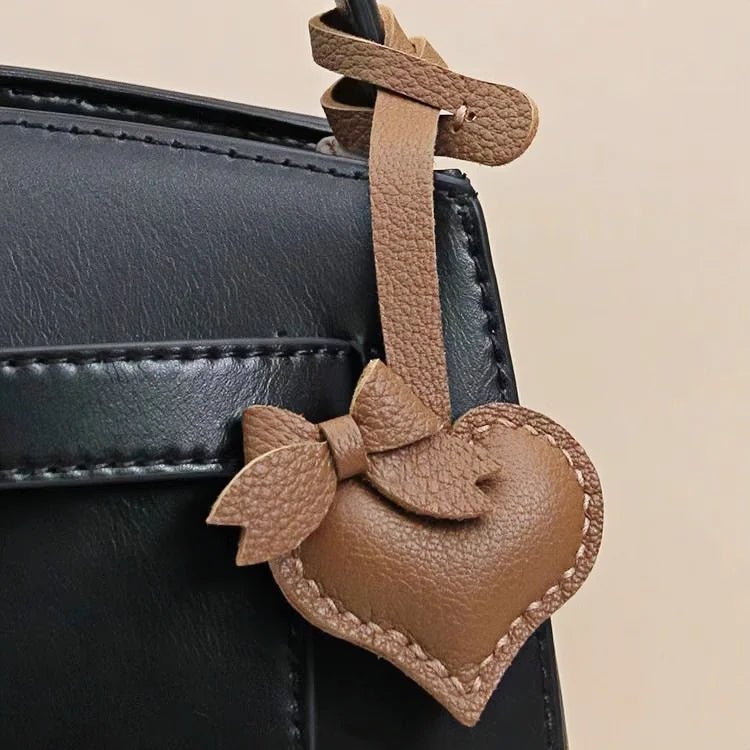 Heart - Shaped Bow Tie Leather Bag Charm | Minimalist Design | Handcrafted | Versatile and Elegant Gift - Tomlynam