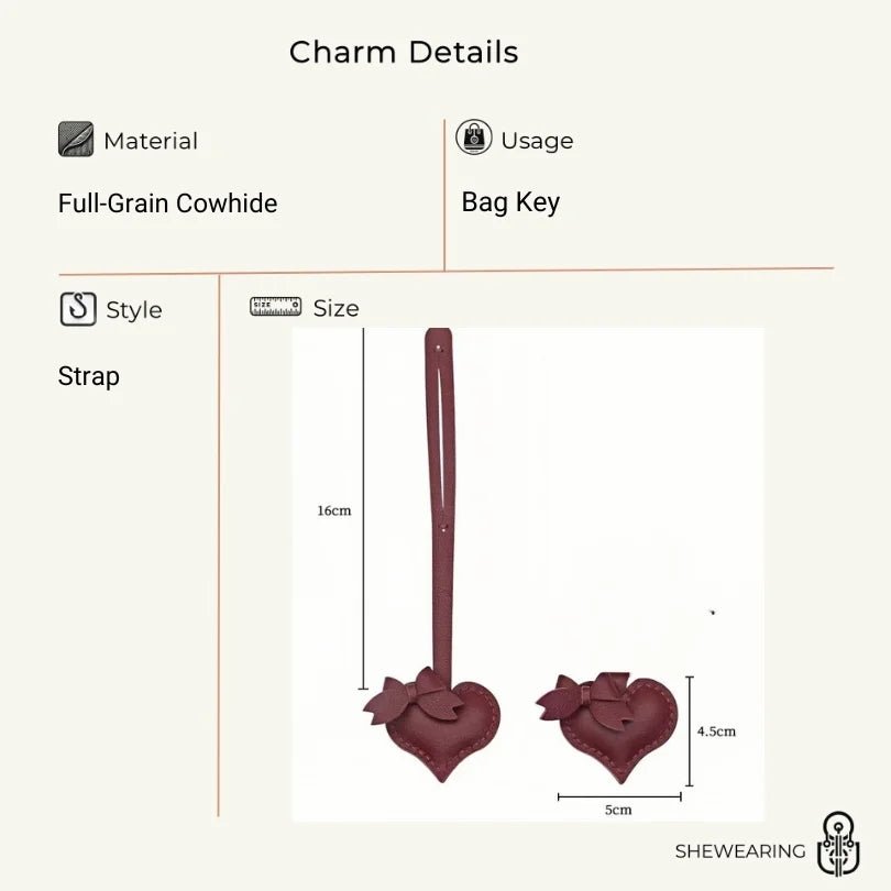 Heart - Shaped Bow Tie Leather Bag Charm | Minimalist Design | Handcrafted | Versatile and Elegant Gift - Tomlynam