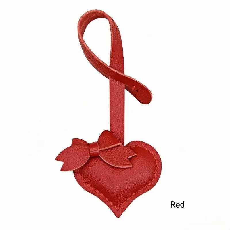 Heart - Shaped Bow Tie Leather Bag Charm | Minimalist Design | Handcrafted | Versatile and Elegant Gift - Tomlynam