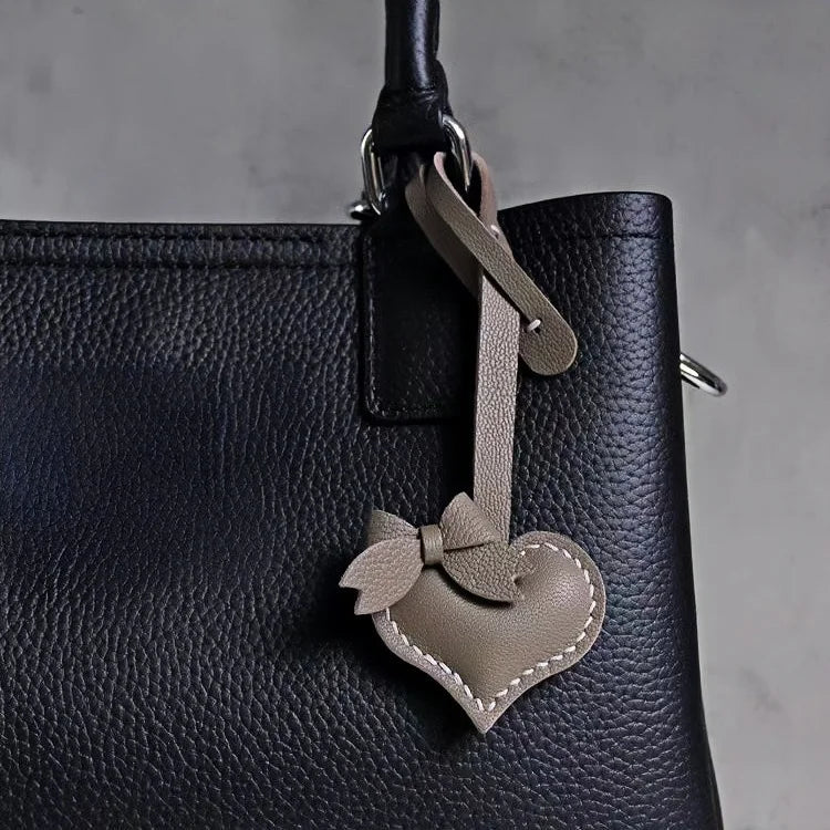 Heart - Shaped Bow Tie Leather Bag Charm | Minimalist Design | Handcrafted | Versatile and Elegant Gift - Tomlynam