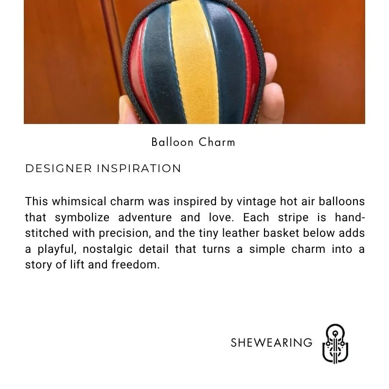 Hot Air Balloon Leather Bag Charm – Handmade Full - Grain Cowhide Keychain Pendant | Creative Zipper Pouch for Car & Purse Decoration - Tomlynam