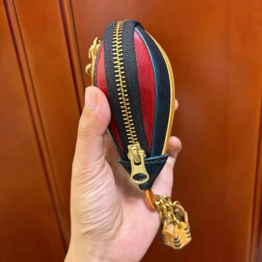 Hot Air Balloon Leather Bag Charm – Handmade Full - Grain Cowhide Keychain Pendant | Creative Zipper Pouch for Car & Purse Decoration - Tomlynam