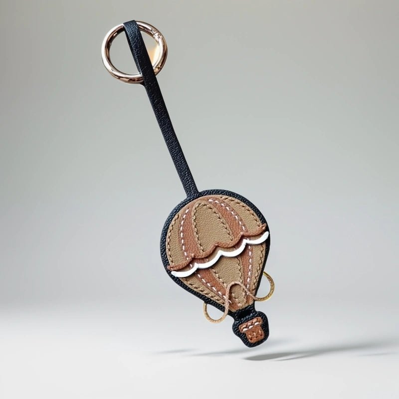 Hot Air Balloon Leather Bag Charm Premium French Goatskin Unique Handcrafted Gift - Tomlynam