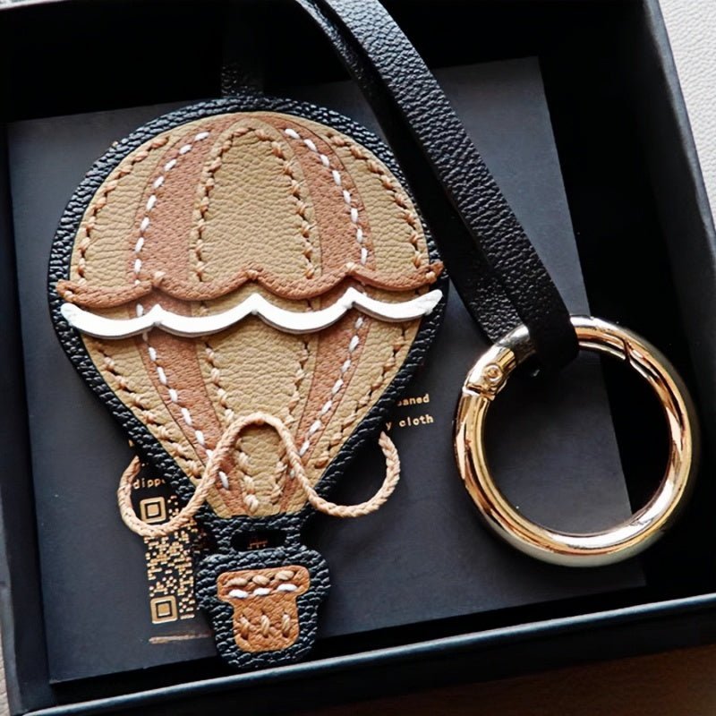 Hot Air Balloon Leather Bag Charm Premium French Goatskin Unique Handcrafted Gift - Tomlynam