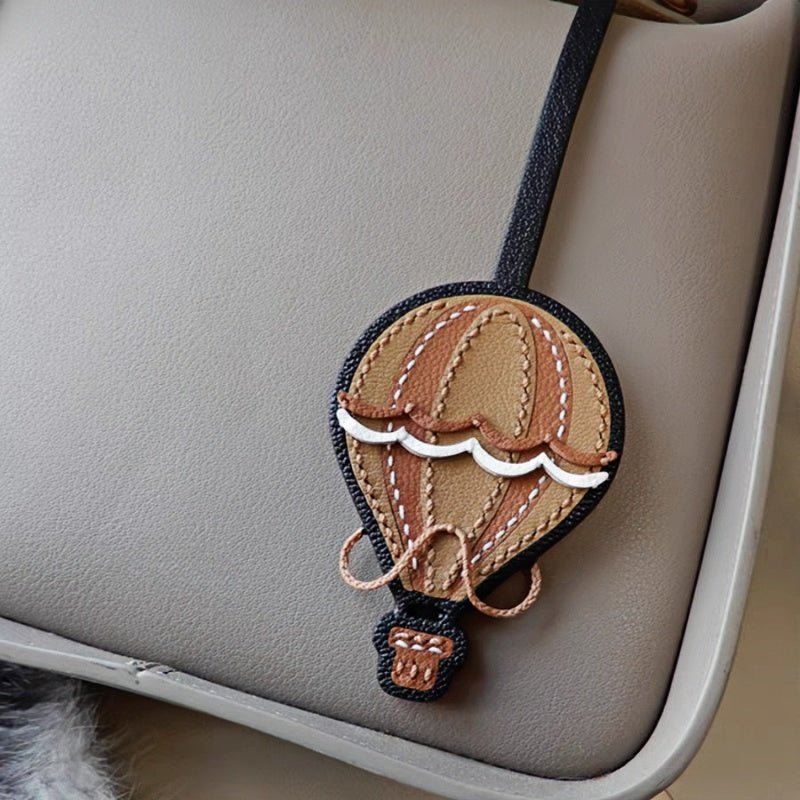 Hot Air Balloon Leather Bag Charm Premium French Goatskin Unique Handcrafted Gift - Tomlynam