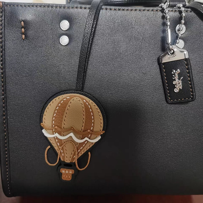 Hot Air Balloon Leather Bag Charm Premium French Goatskin Unique Handcrafted Gift - Tomlynam