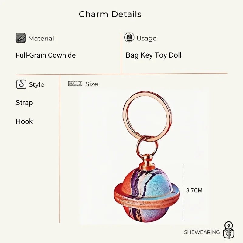 Landing Planet Bell Bag Charm Handcrafted Full - Grain Leather, Bell - Shaped Planetary Charm for Keys or Bags, Unique Gift for All - Tomlynam