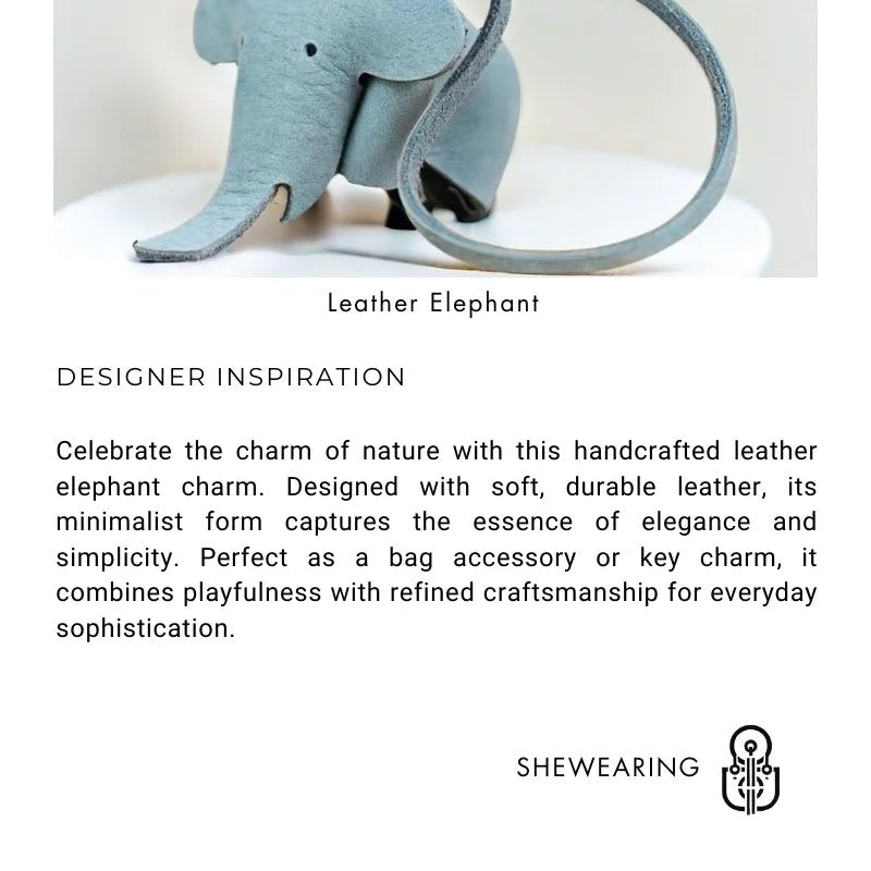 Leather Elephant Charm – Handcrafted Full - Grain Cowhide Accessory for Bags & Keys, Minimalist & Sophisticated Gift - Tomlynam