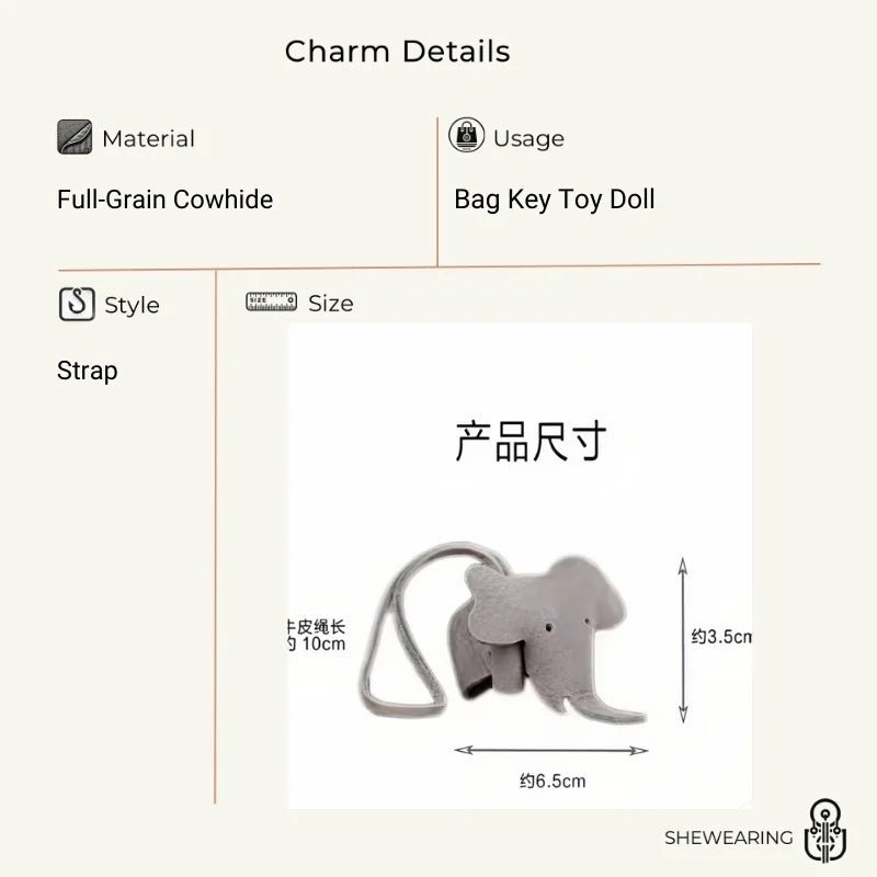 Leather Elephant Charm – Handcrafted Full - Grain Cowhide Accessory for Bags & Keys, Minimalist & Sophisticated Gift - Tomlynam