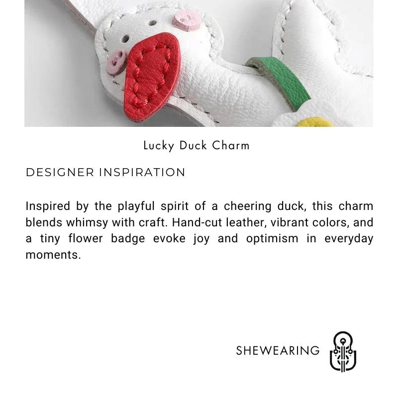 Lucky Duck Leather Bag Charm – Handcrafted Genuine Leather Pendant | Cute Car Accessory | Cheer - Up Gift for Friends - Tomlynam