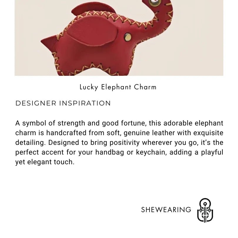 Lucky Elephant Leather Charm – Handmade Full - Grain Leather Bag Pendant | Symbol of Strength & Good Fortune | Keychain & Handbag Accessory - Tomlynam