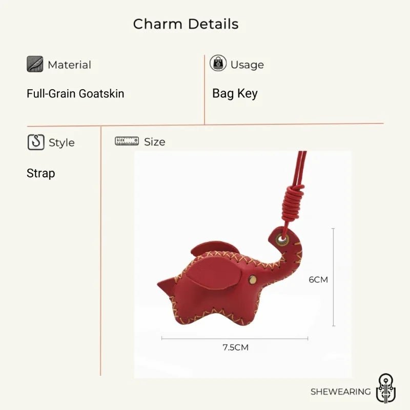 Lucky Elephant Leather Charm – Handmade Full - Grain Leather Bag Pendant | Symbol of Strength & Good Fortune | Keychain & Handbag Accessory - Tomlynam