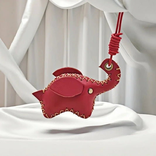 Lucky Elephant Leather Charm – Handmade Full - Grain Leather Bag Pendant | Symbol of Strength & Good Fortune | Keychain & Handbag Accessory - Tomlynam