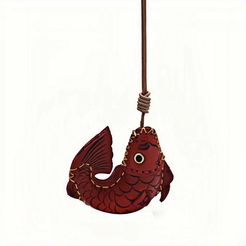 Lucky Koi Fish Bag Charm – Genuine Leather Key Accessory, Handmade Red Leather Charm for Bags, Keys, or Holiday Gifts - Tomlynam