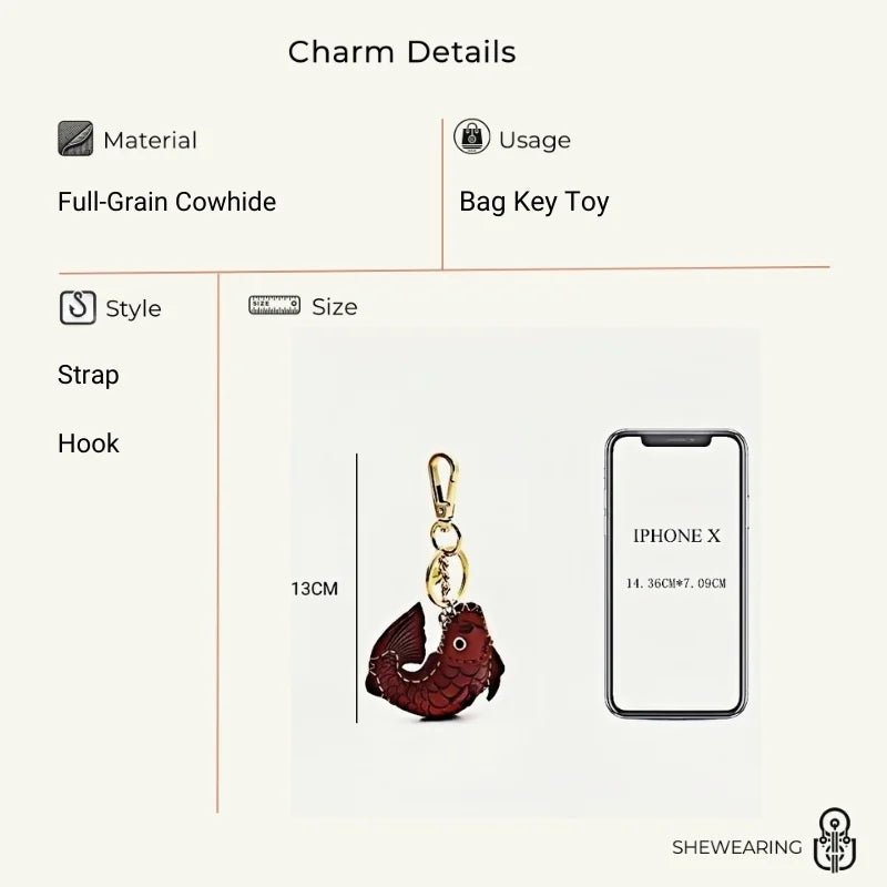 Lucky Koi Fish Bag Charm – Genuine Leather Key Accessory, Handmade Red Leather Charm for Bags, Keys, or Holiday Gifts - Tomlynam