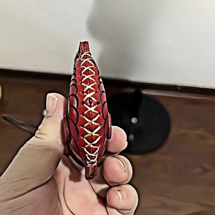 Lucky Koi Fish Bag Charm – Genuine Leather Key Accessory, Handmade Red Leather Charm for Bags, Keys, or Holiday Gifts - Tomlynam