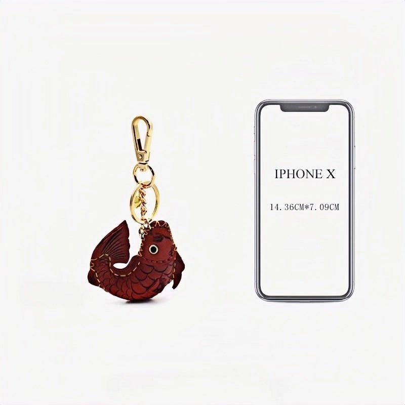 Lucky Koi Fish Bag Charm – Genuine Leather Key Accessory, Handmade Red Leather Charm for Bags, Keys, or Holiday Gifts - Tomlynam