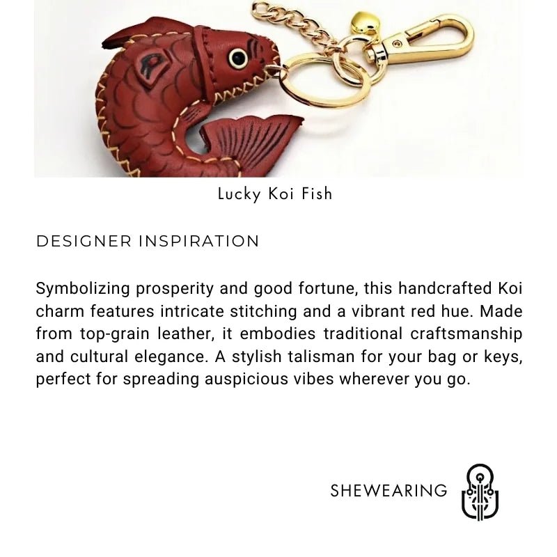 Lucky Koi Fish Bag Charm – Genuine Leather Key Accessory, Handmade Red Leather Charm for Bags, Keys, or Holiday Gifts - Tomlynam