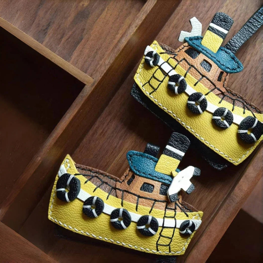 May Flower Handmade Leather Boat Charm – Original Designer Keychain for Bags & Cars | Nautical - Inspired Accessory | Artisanal Gift for Women - Tomlynam