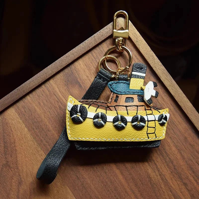 May Flower Handmade Leather Boat Charm – Original Designer Keychain for Bags & Cars | Nautical - Inspired Accessory | Artisanal Gift for Women - Tomlynam