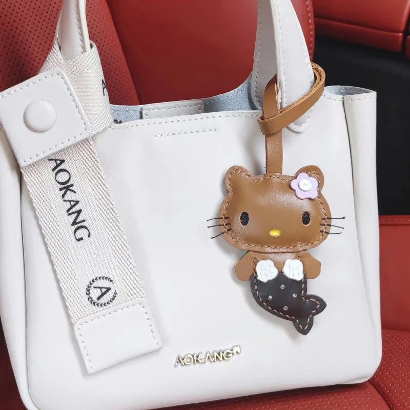 Mermaid Cat Leather Bag Charm – Handmade Genuine Leather Keychain | Cute Mermaid Pendant for Backpack, Purse & Car | Multi - Color Options for Girls - Tomlynam