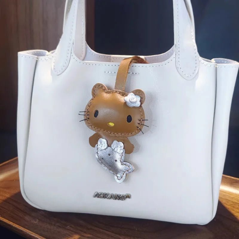 Mermaid Cat Leather Bag Charm – Handmade Genuine Leather Keychain | Cute Mermaid Pendant for Backpack, Purse & Car | Multi - Color Options for Girls - Tomlynam