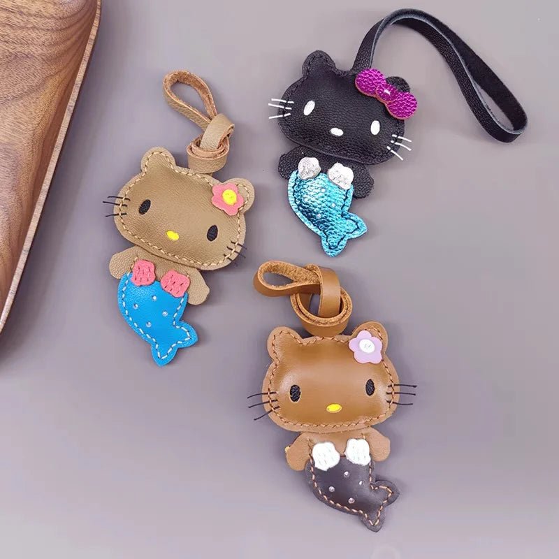 Mermaid Cat Leather Bag Charm – Handmade Genuine Leather Keychain | Cute Mermaid Pendant for Backpack, Purse & Car | Multi - Color Options for Girls - Tomlynam