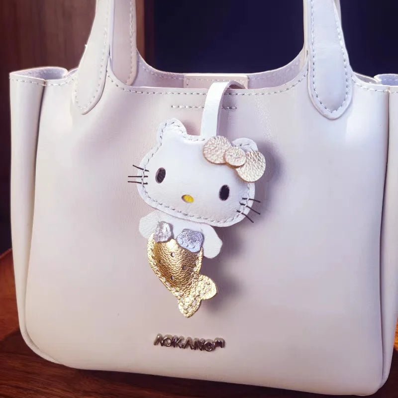 Mermaid Cat Leather Bag Charm – Handmade Genuine Leather Keychain | Cute Mermaid Pendant for Backpack, Purse & Car | Multi - Color Options for Girls - Tomlynam