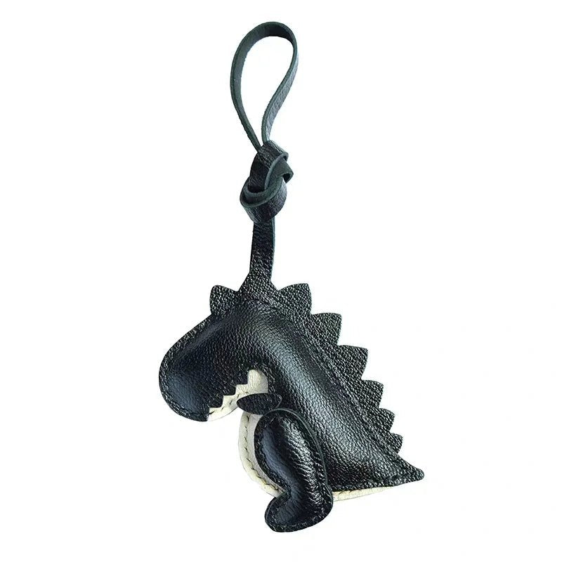 Midnight Dino Leather Bag Charm – Handcrafted Full - Grain Lambskin Keychain | Cute Dinosaur Ornament | Whimsical Gift for Adults & Kids - Tomlynam