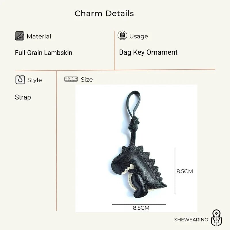 Midnight Dino Leather Bag Charm – Handcrafted Full - Grain Lambskin Keychain | Cute Dinosaur Ornament | Whimsical Gift for Adults & Kids - Tomlynam