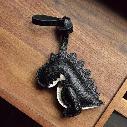 Midnight Dino Leather Bag Charm – Handcrafted Full - Grain Lambskin Keychain | Cute Dinosaur Ornament | Whimsical Gift for Adults & Kids - Tomlynam