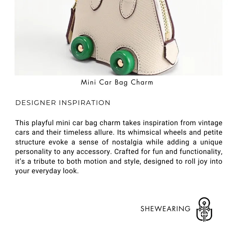 Mini Bag Charm – Vintage Car Design Full - Grain Leather Key Accessory - Tomlynam