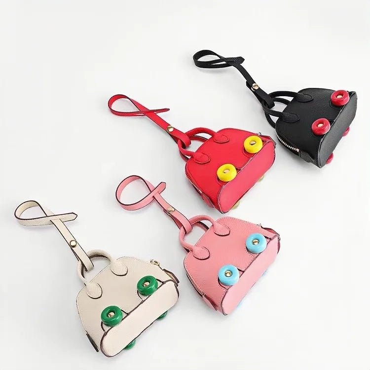 Mini Bag Charm – Vintage Car Design Full - Grain Leather Key Accessory - Tomlynam