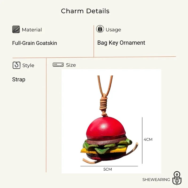 Mini Burger & Fries Leather Bag Charm Set – Handmade 3D Full - Grain Leather Accessories | Novelty Fast Food Pendant for Bags or Keys - Tomlynam