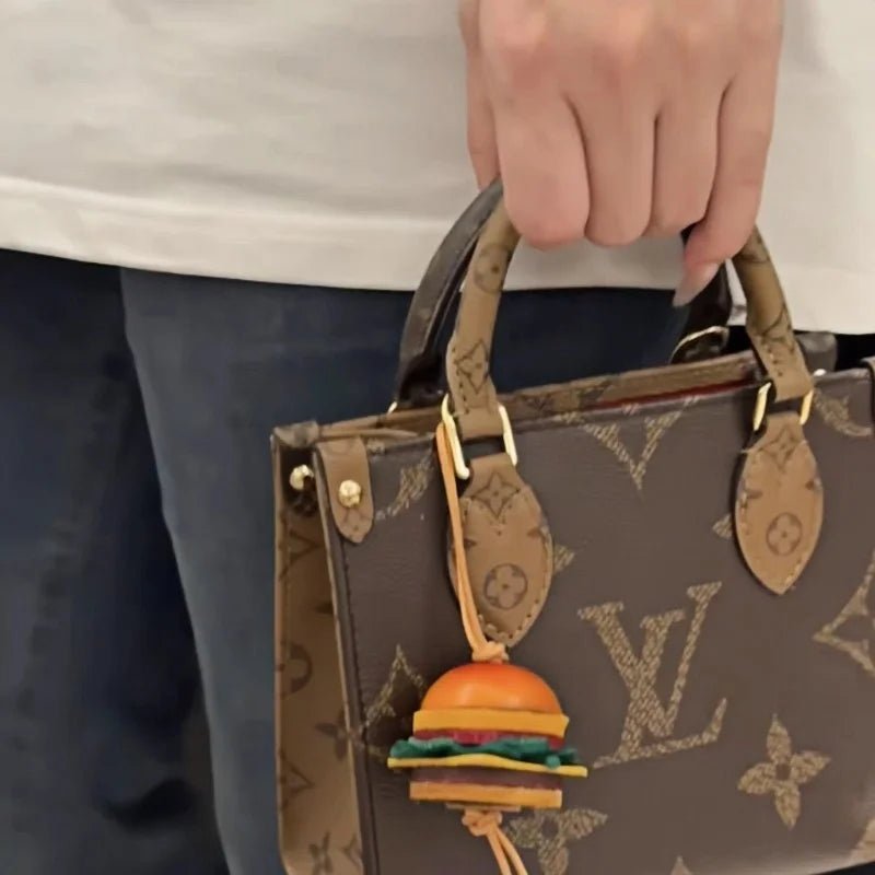 Mini Burger & Fries Leather Bag Charm Set – Handmade 3D Full - Grain Leather Accessories | Novelty Fast Food Pendant for Bags or Keys - Tomlynam