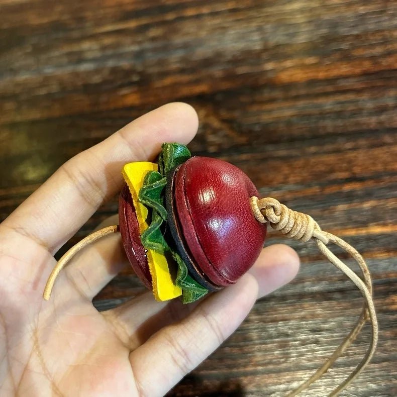 Mini Burger & Fries Leather Bag Charm Set – Handmade 3D Full - Grain Leather Accessories | Novelty Fast Food Pendant for Bags or Keys - Tomlynam