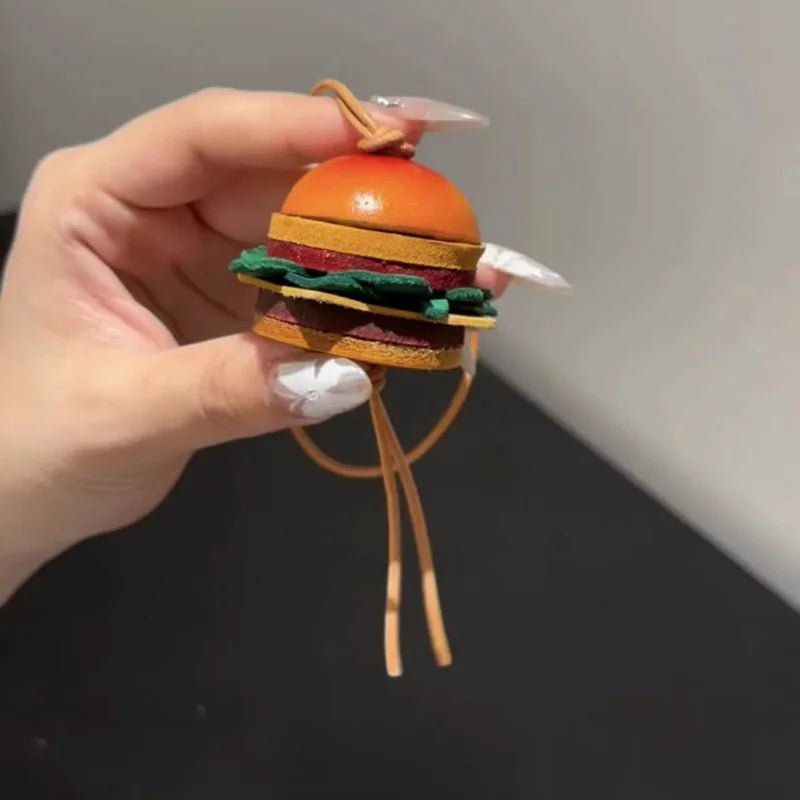 Mini Burger & Fries Leather Bag Charm Set – Handmade 3D Full - Grain Leather Accessories | Novelty Fast Food Pendant for Bags or Keys - Tomlynam