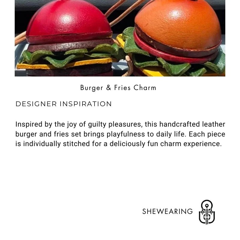 Mini Burger & Fries Leather Bag Charm Set – Handmade 3D Full - Grain Leather Accessories | Novelty Fast Food Pendant for Bags or Keys - Tomlynam