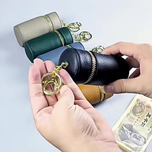 Mini Leather Lipstick & Storage Bag Charm – Handmade Top - Grain Leather Keychain | Multifunctional Coin, Earphone, & Small Accessories Holder - Tomlynam