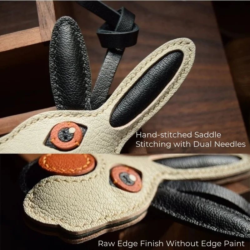 Modern Rabbit Leather Bag Charm – Handmade Two - Tone Bunny Keychain | Playful Minimalist Accessory | Cute Gift for Women - Tomlynam
