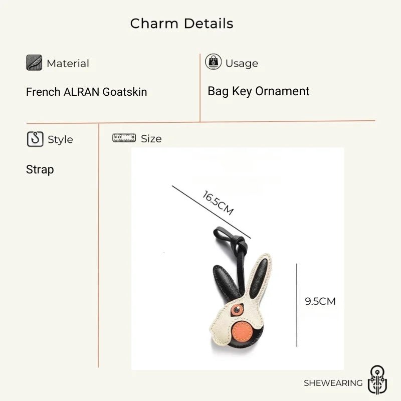 Modern Rabbit Leather Bag Charm – Handmade Two - Tone Bunny Keychain | Playful Minimalist Accessory | Cute Gift for Women - Tomlynam