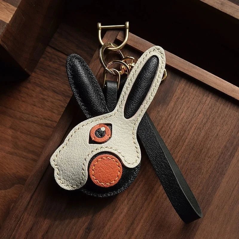 Modern Rabbit Leather Bag Charm – Handmade Two - Tone Bunny Keychain | Playful Minimalist Accessory | Cute Gift for Women - Tomlynam
