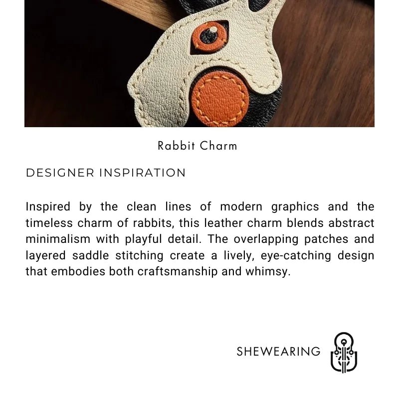 Modern Rabbit Leather Bag Charm – Handmade Two - Tone Bunny Keychain | Playful Minimalist Accessory | Cute Gift for Women - Tomlynam