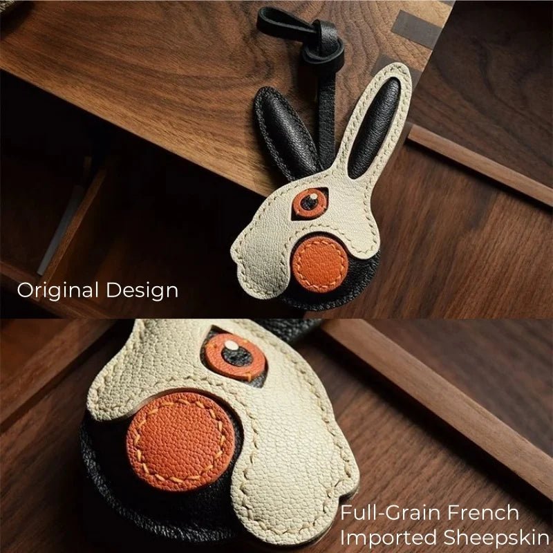Modern Rabbit Leather Bag Charm – Handmade Two - Tone Bunny Keychain | Playful Minimalist Accessory | Cute Gift for Women - Tomlynam