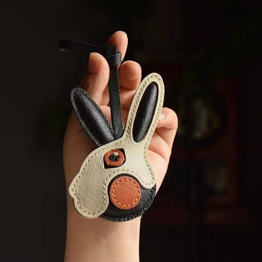 Modern Rabbit Leather Bag Charm – Handmade Two - Tone Bunny Keychain | Playful Minimalist Accessory | Cute Gift for Women - Tomlynam