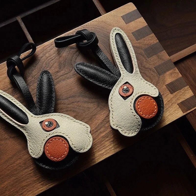 Modern Rabbit Leather Bag Charm – Handmade Two - Tone Bunny Keychain | Playful Minimalist Accessory | Cute Gift for Women - Tomlynam