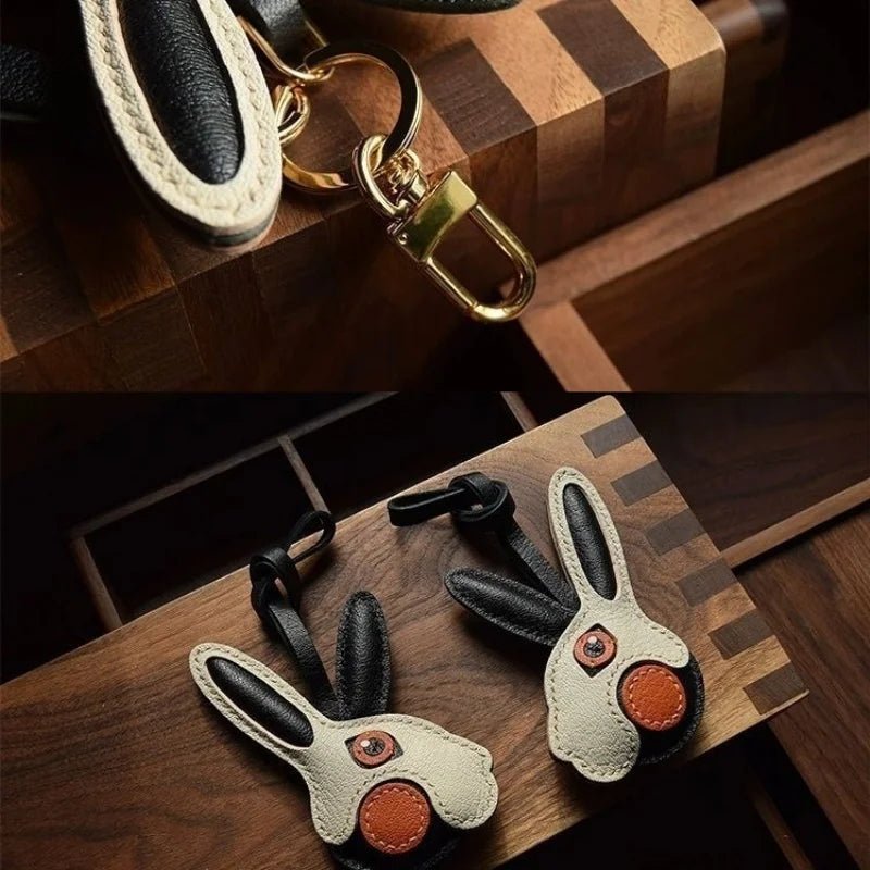Modern Rabbit Leather Bag Charm – Handmade Two - Tone Bunny Keychain | Playful Minimalist Accessory | Cute Gift for Women - Tomlynam