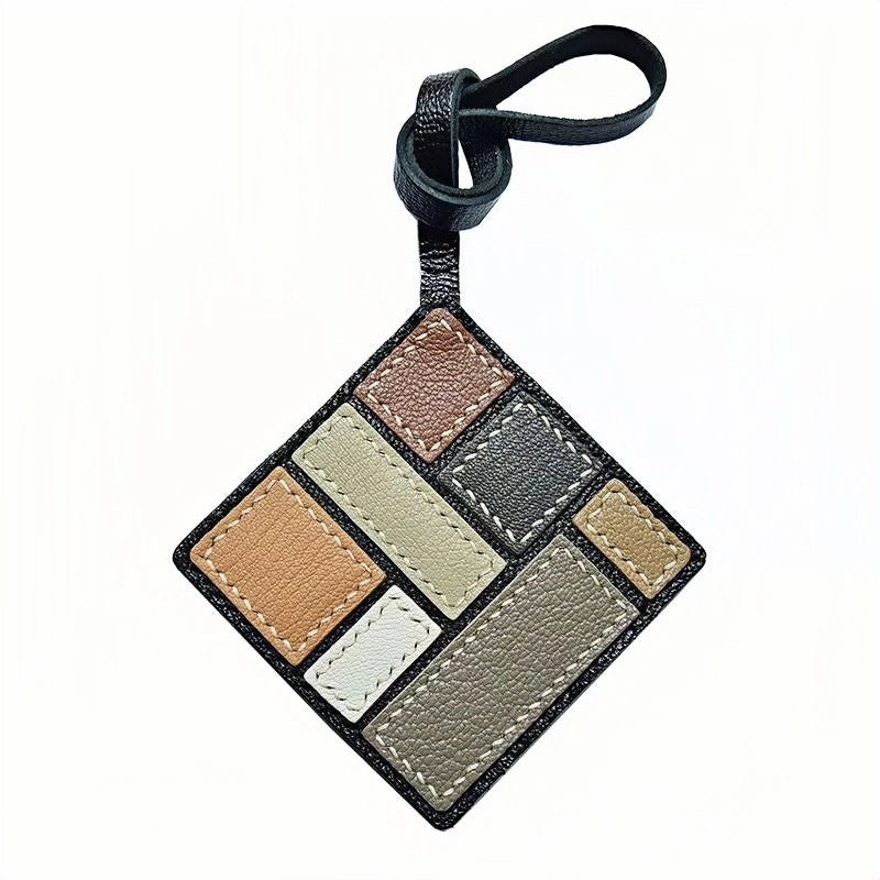 Mondrian - Inspired Geometric Leather Bag Charm, Handcrafted Art Accessory for Women, Minimalist Design, Unique Small Gift - Tomlynam